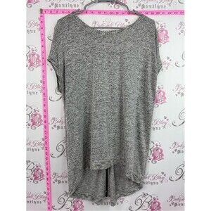 Matty M tshirt zipper Gray Knit Short Sleeve High-Low Top